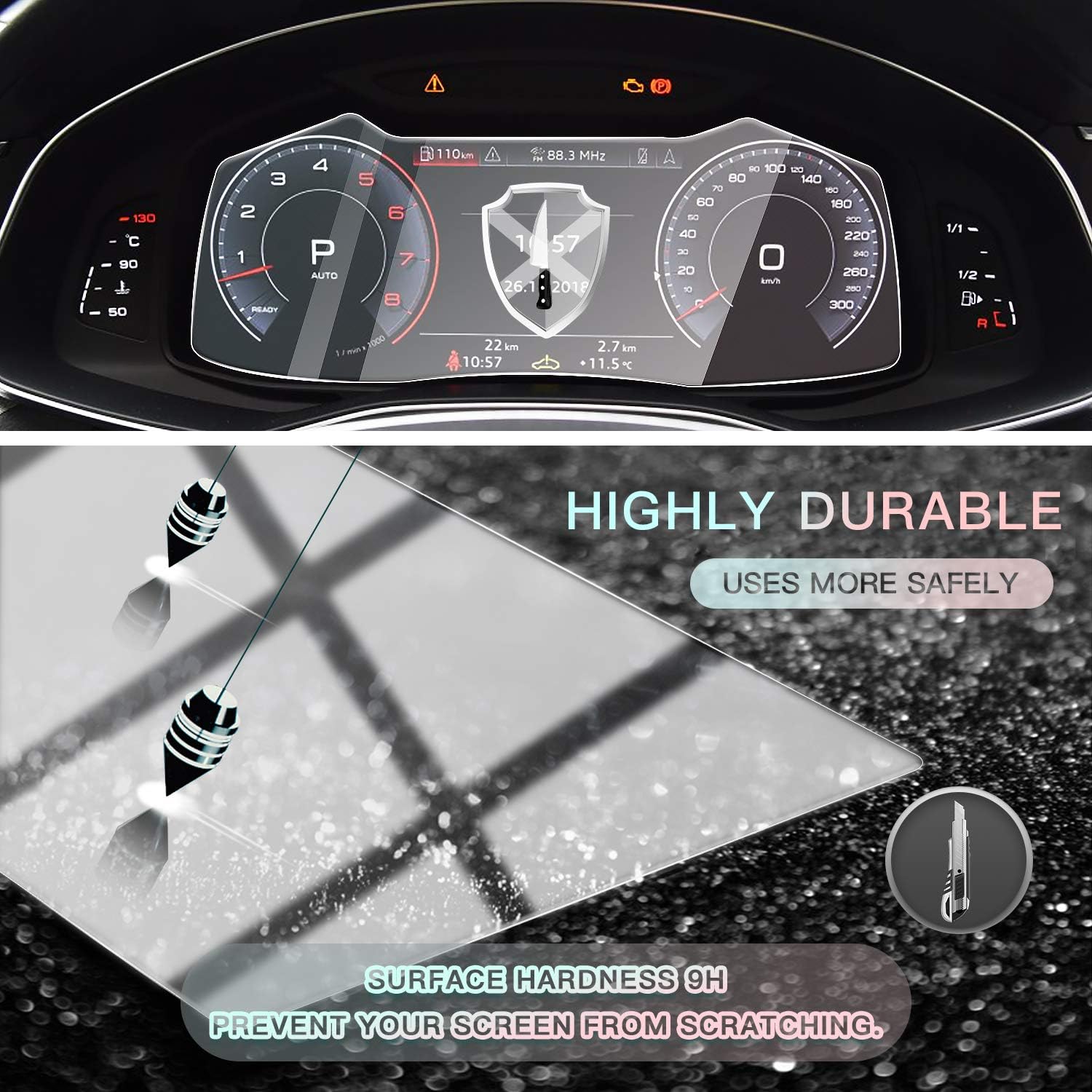 CDEFG for Audi A6 A7 Q8 2019 2020 Auto Navigation Screen Protector 9H Anti Scratch HD Clarity Tempered Glass Car GPS Protective Film (Dashboard) - Image 5