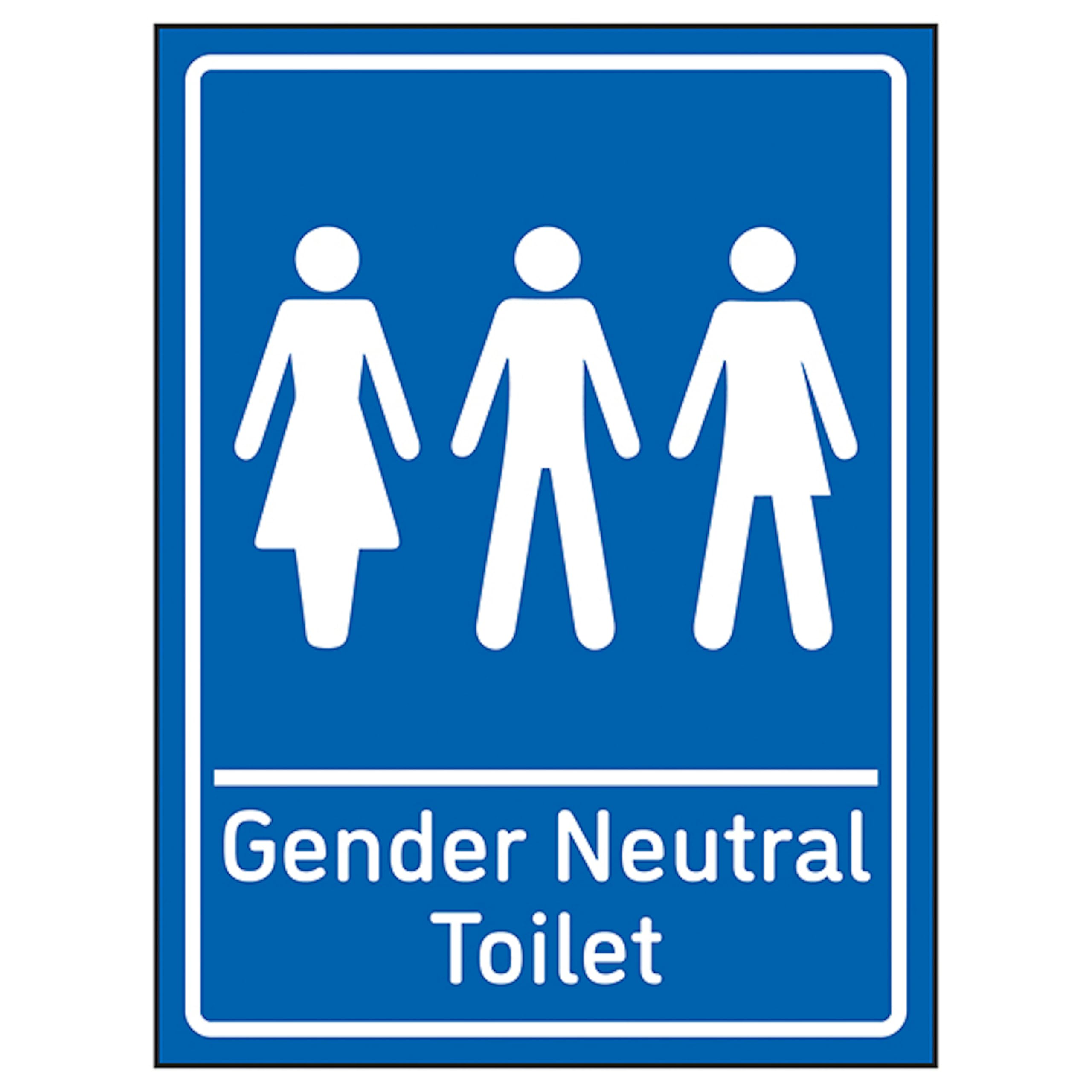 V Safety Gender Neutral Toilet Blue 200 x 300 mm - Blue Rigid Plastic Safety Sign