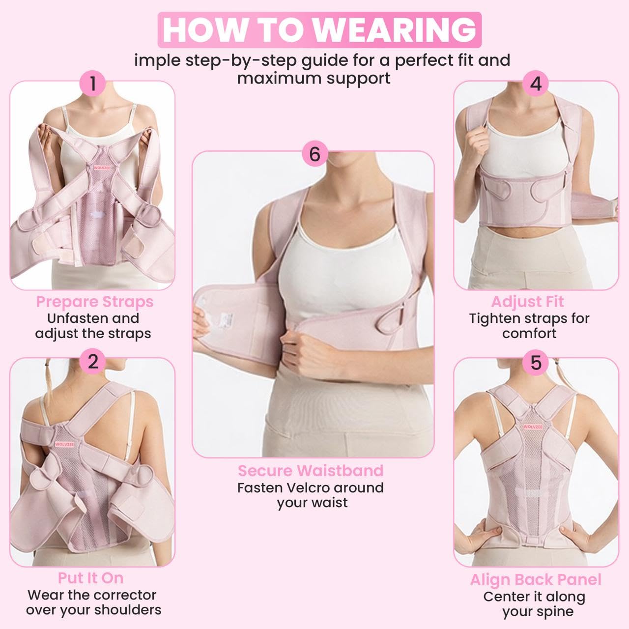 Posture Corrector for Women with Resistance Band | Lightweight Adjustable Back Brace for Uper and Lower Back |Hunchback,Spine Corrector| shoulder and Neck ,Slouch Support Pink, Large ,Waist :34"-42") - Image 2