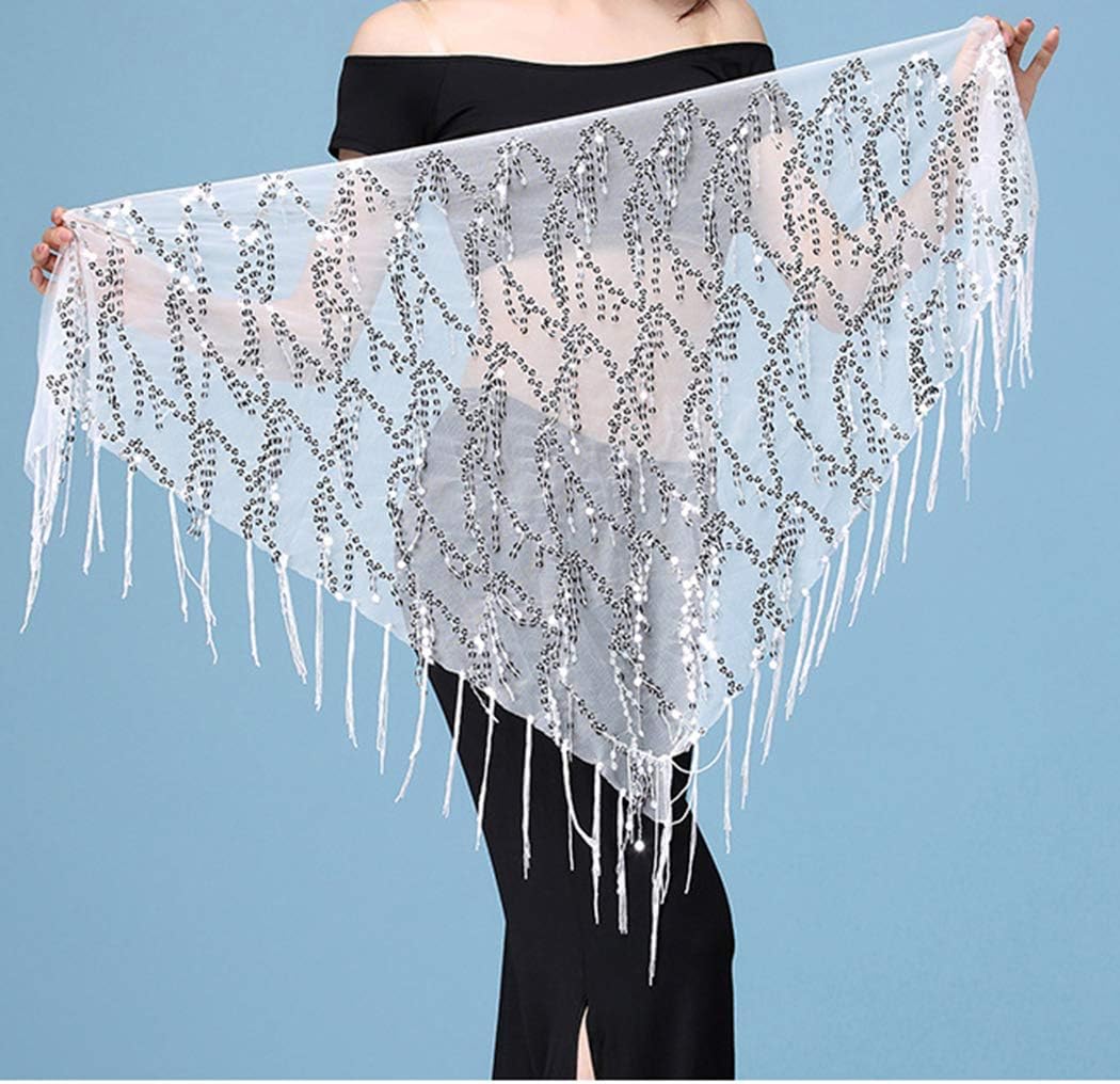 Lauthen.S Women Belly Dance Hip Scarf, Sequin Tassels Triangle Tribal Wrap Skirt Waist Chain - Image 2