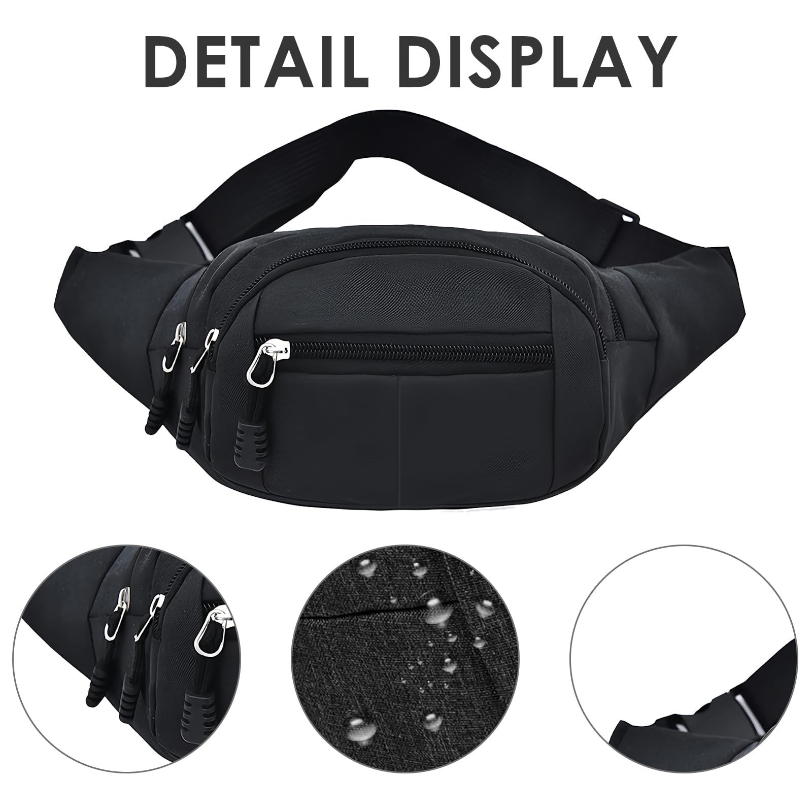 Adorila 11" Large Fanny Pack for Men Women - 4 Zipper Pocket Crossbody Belt Bag - Adjustable Chest Sling for Travel (Black) - Image 2