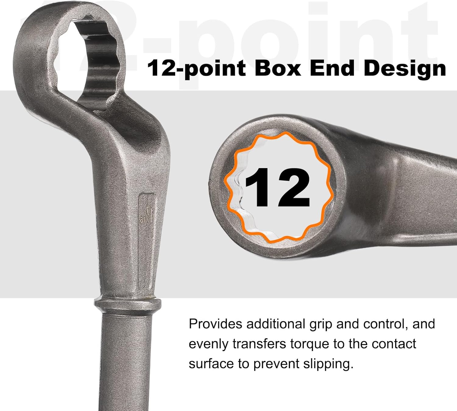 HARFINGTON Offset Box End Tubular Handle Wrench 1-7/16" CR-V 12 Point Offset Single End Torx Wrench High Neck Tubular Box Wrenches for Tightening Remove Screws and Fasteners, Silver Gray