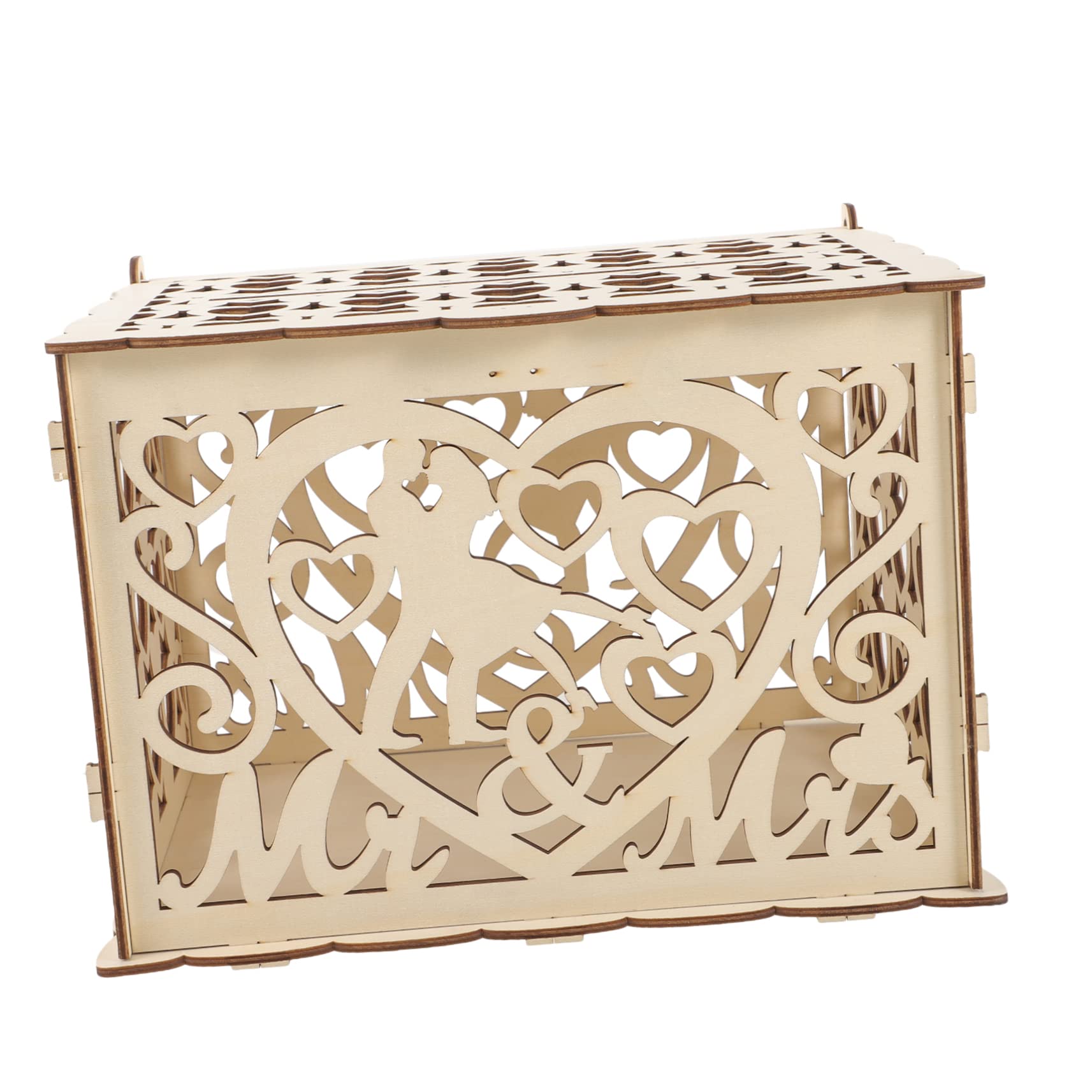 Yardwe Scatola Per Biglietti Di Nozze in Legno Rustico Salvadanaio Per Matrimonio Design Intagliato Per Contenere Biglietti Regalo Denaro e Cartoline