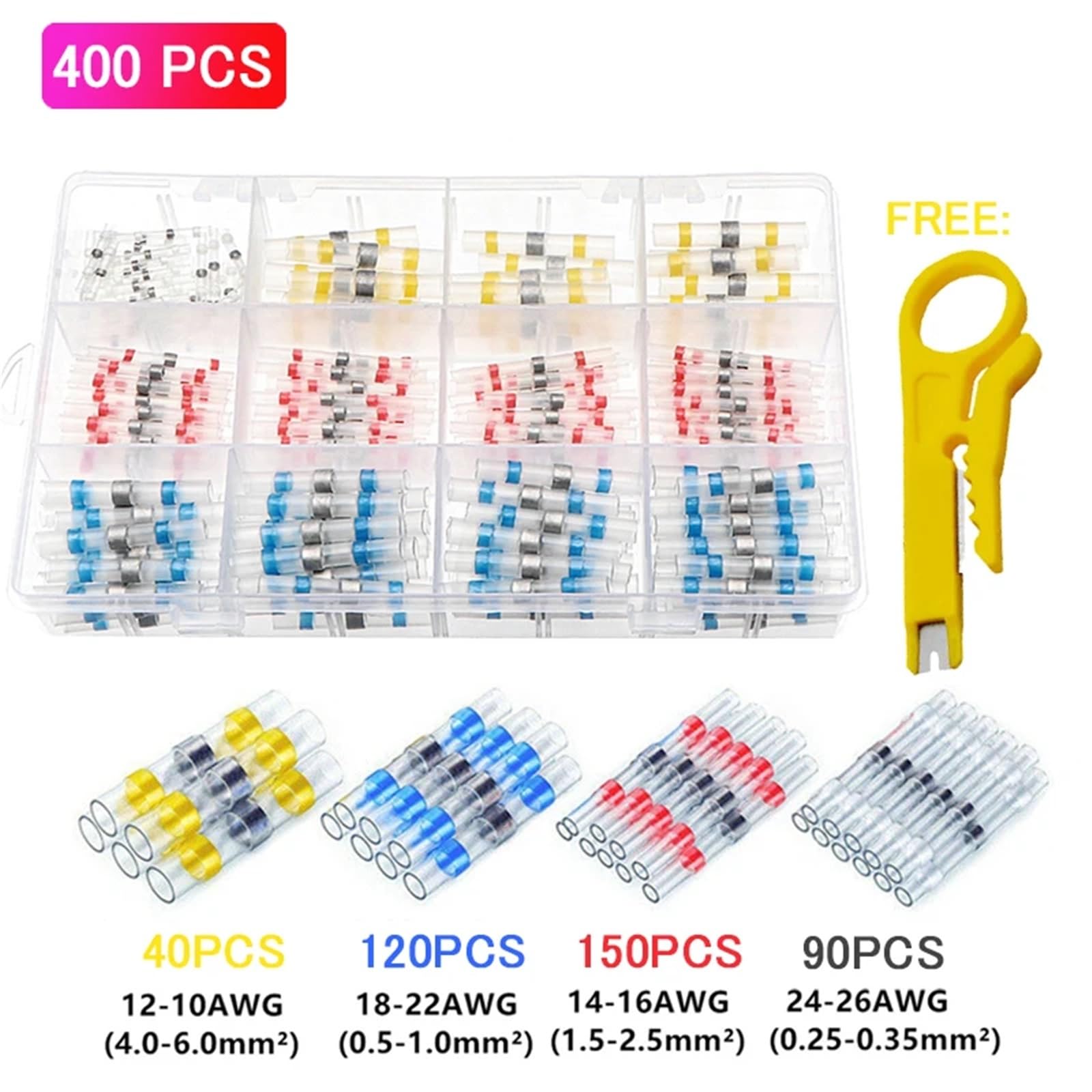 Kit de empalme cables y conectores eléctricos con sellado soldadura, terminales crimpado termorretráctiles 50 a 800 piezas para cables(400pcs)
