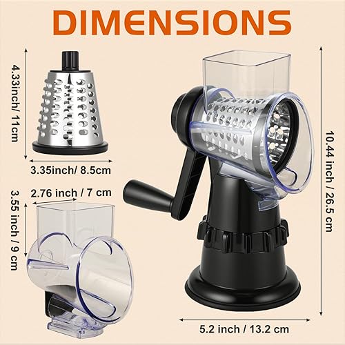 Miniatura 2 de Rallador giratorio de queso, manivela de mano, rebanadora de verduras con 3 cuchillas intercambiables, succión estable, mango que ahorra trabajo,