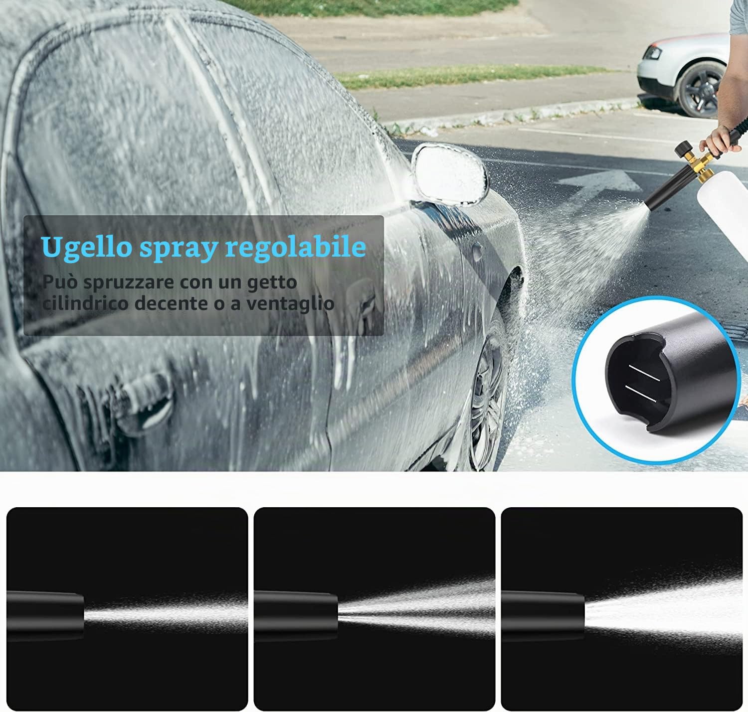 Lancia Schiuma di Neve Cannone a Schiuma Pistola 1L Bottiglia, 1/4 pollice Rilascio Rapido Erogatore di Sapone con M22 14 mm a 15 mm Connettore per Tubo Idropulitrice (con pistola per schiuma)