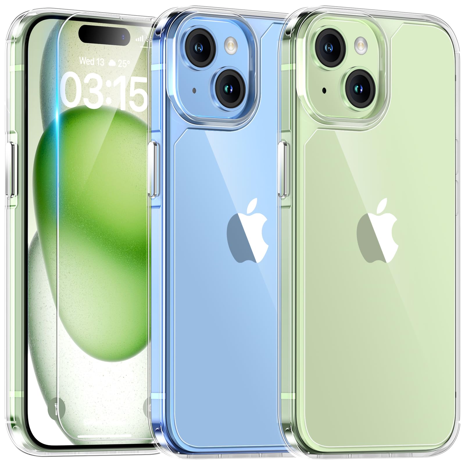 TAURI Cover per iPhone 15 Plus con Pellicola in Vetro Temperato,Custodia per Sottile Antishock, Anticaduta - Trasparente