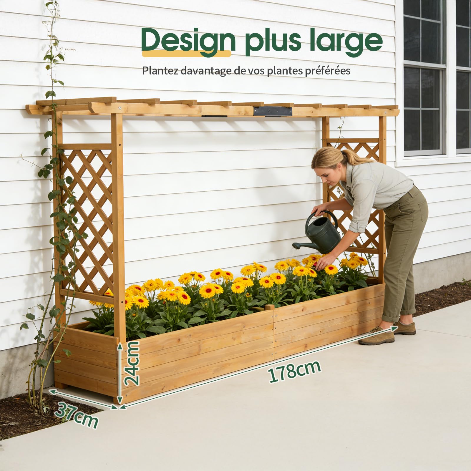 LEADZM Jardinières surélevées pour balcons, jardinière avec Treillis pour Jardins - pour Plantes grimpantes, légumes, Fleurs, extérieur (Version étendue(200 x 45 x 113 cm))