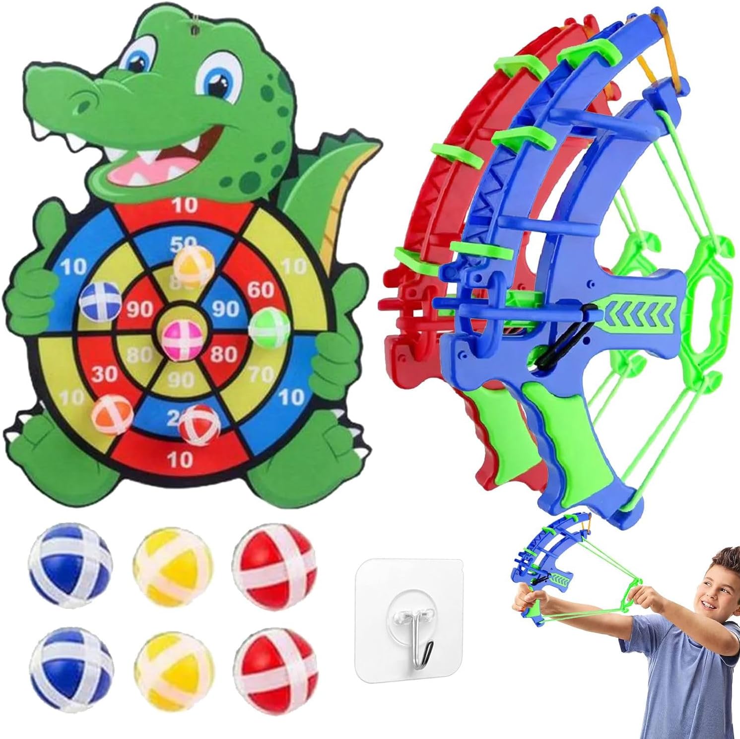 Home Smart Kid's Target Shooting Game Toy Arrow with 6 Sticky Balls and 1 Dinosaur Bow Learning Toys for Children Indoor Sports Activities