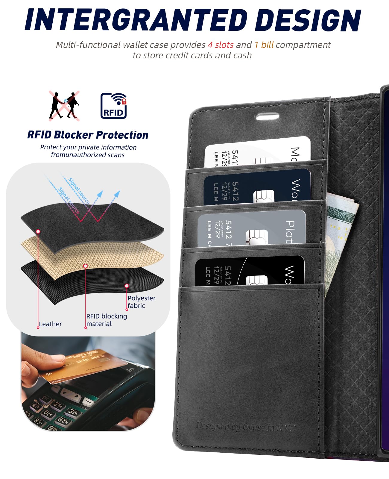OCASE Coque Samsung Galaxy S24 Ultra Amovible 2 en 1 Étui Portefeuille à Rabat [Film Protection