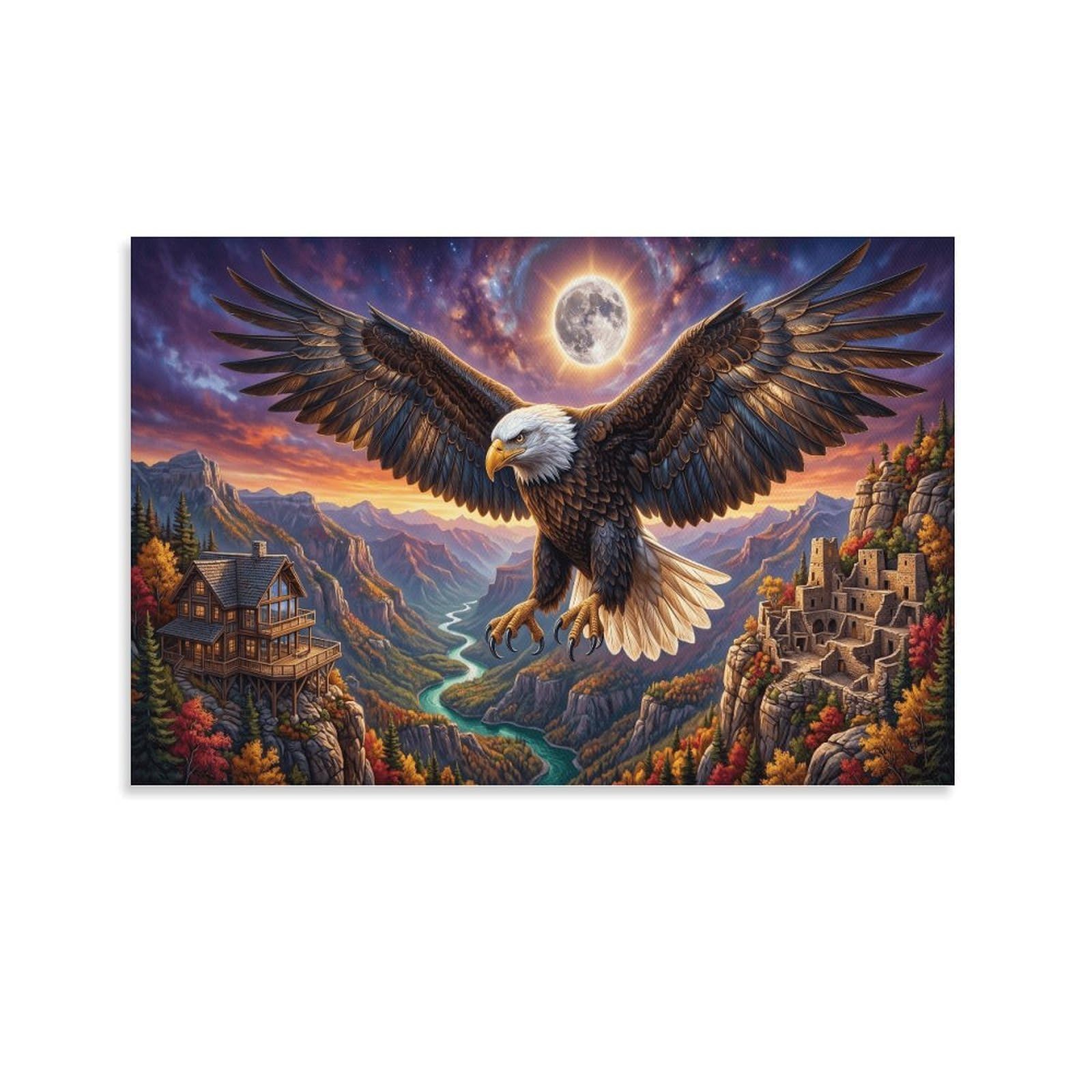 XPASHIQWC Eagle Wall Decor Poster Sun‑Moon Canyon Giclee Canvas Prints Modern Wall Art Picture Wall Hanging for Bathroom Wall Decor 20x30inch(50x75cm)