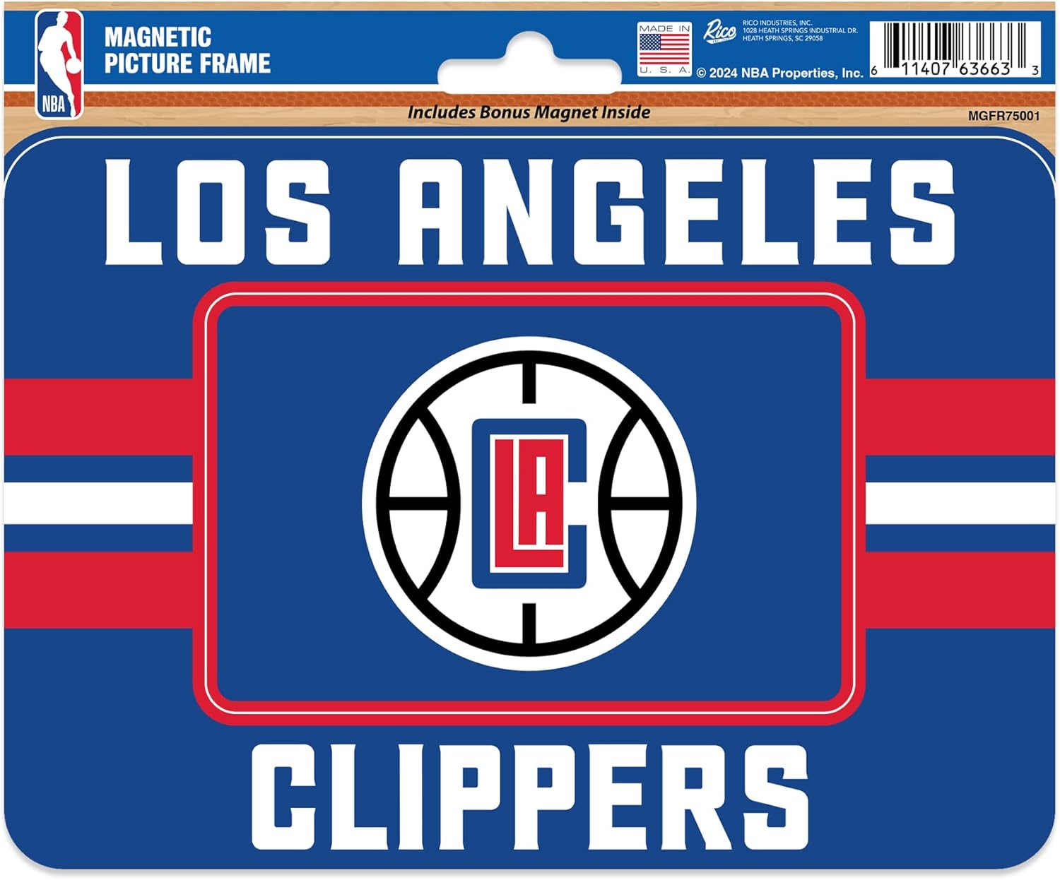 Rico Industries NBA Unisex NBA Basketball Stripes Magnetic Picture Frame (5"x6.75") & Magnet Combo Set - Home Décor Los Angeles Clippers One Size Team Color
