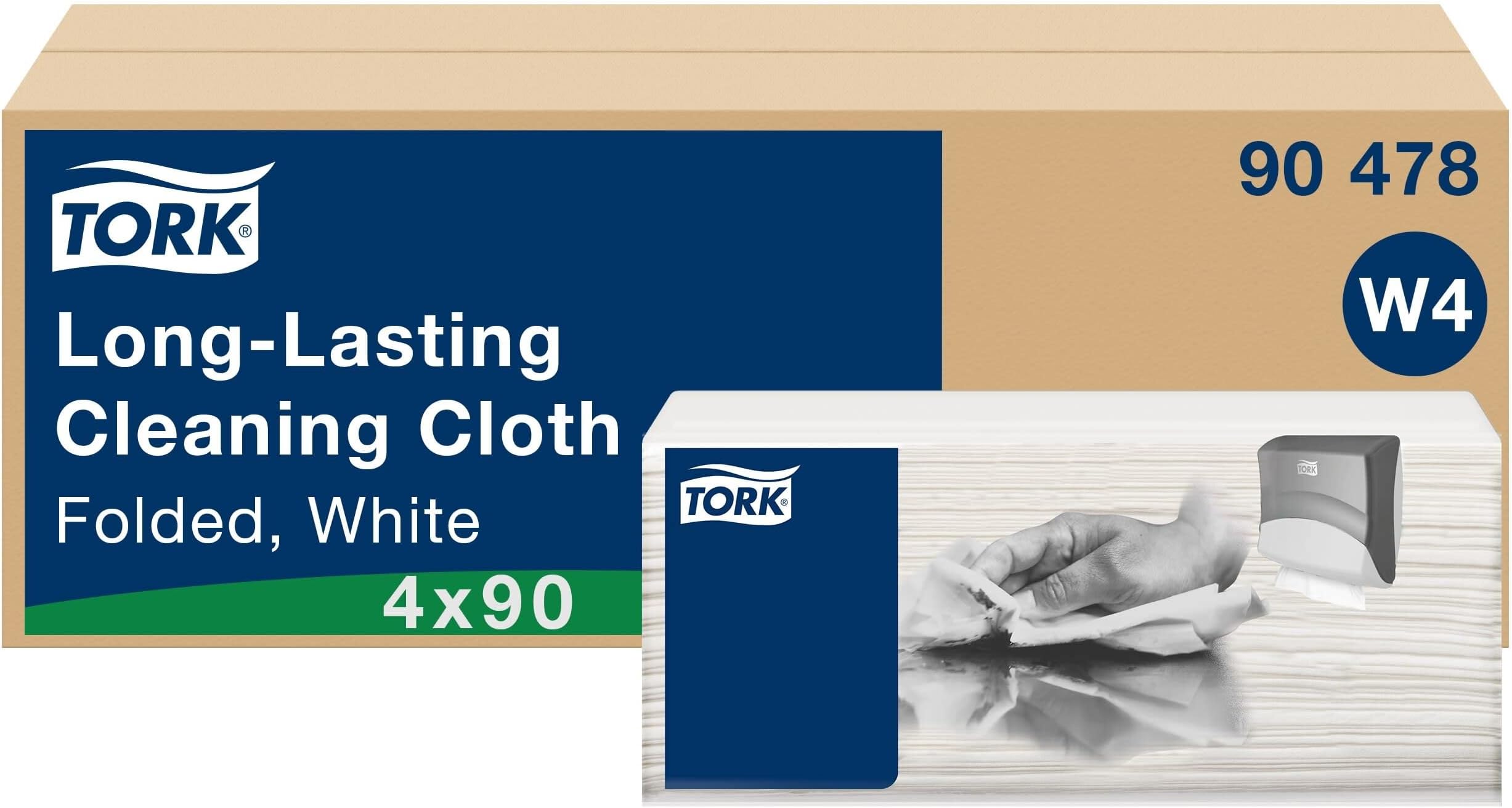 Tork Long-Lasting Cleaning Cloth White W4, Multipurpose, 5 x 90 Cloths, 90478