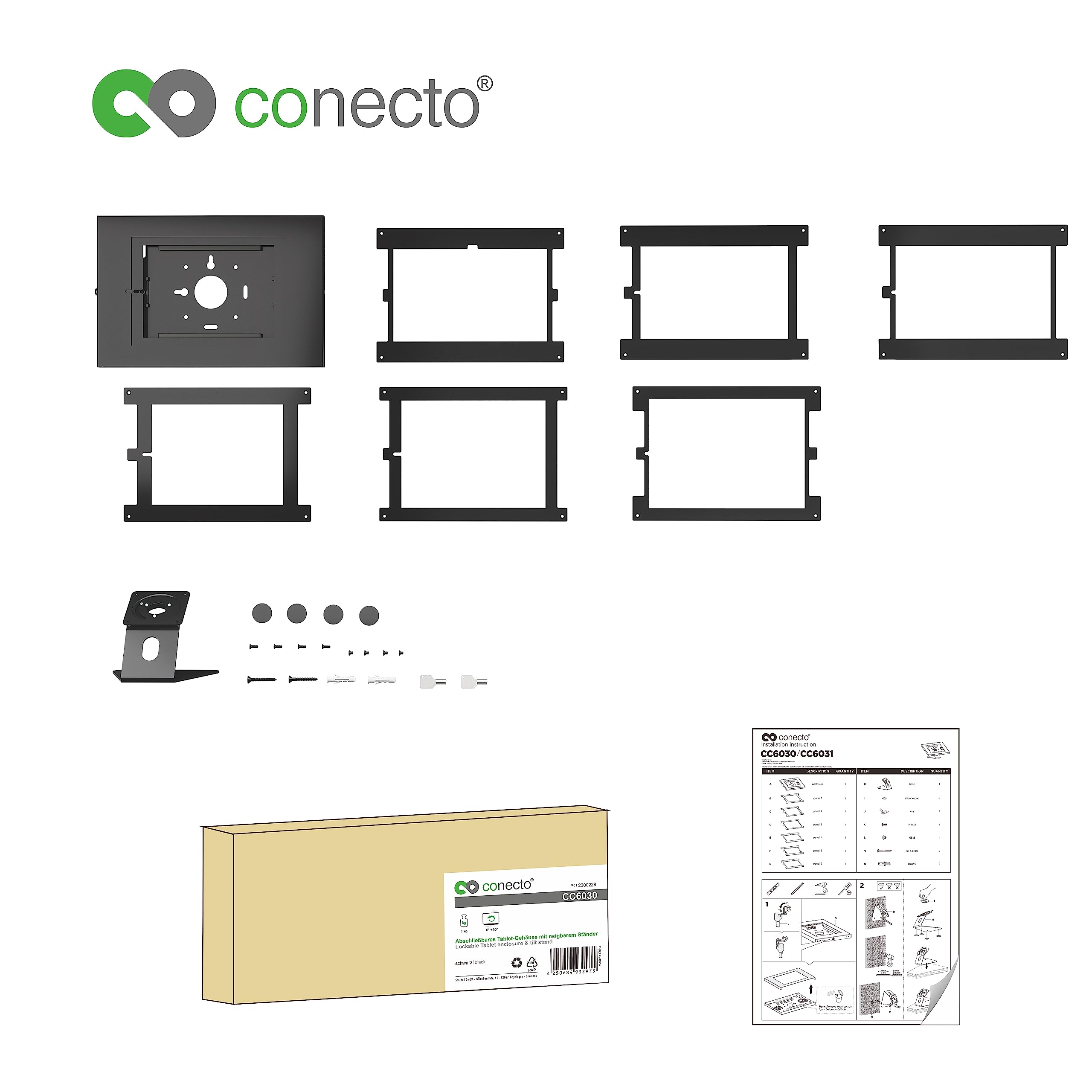 Conecto Supporto da Banco per Tablet con Blocco per iPad 5/6/7/8/9, iPad Air 9.7/10.5/10.9/11, Tab A 10.1 (2019), Tab A7, S6 Lite 10.4/10.5/11, Nero