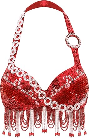 dPois Womens Shiny Sequin Halter Bra Top Salsa Belly Dance Boho Festival Clubbing Tribal Bra BH Top