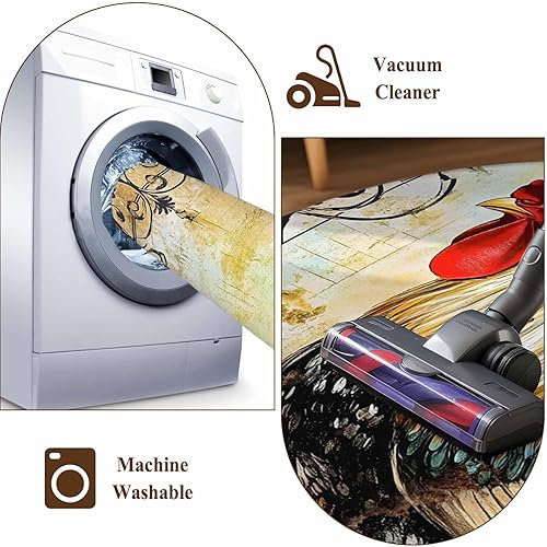 Miniatura 8 de 4ft Round Rug, Retro Rooster Non-Skid Rubber Backing Large Area Rugs - Living Room Bedroom Home Office, Sunflower Watercolor Farmhouse Animals