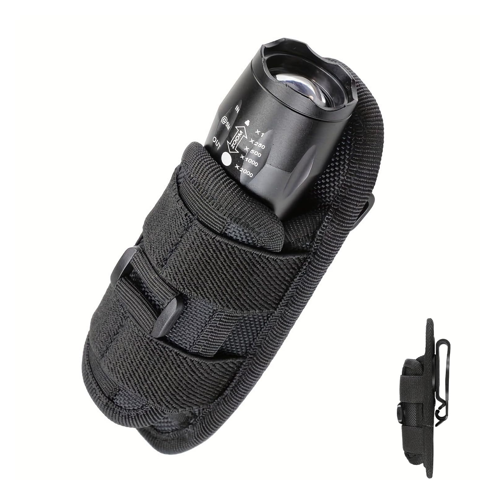 Flashlight Holster Duty Belt Stretchable Pouch 360 Degree Rotatable Belt Clip Holder for Police Military Security