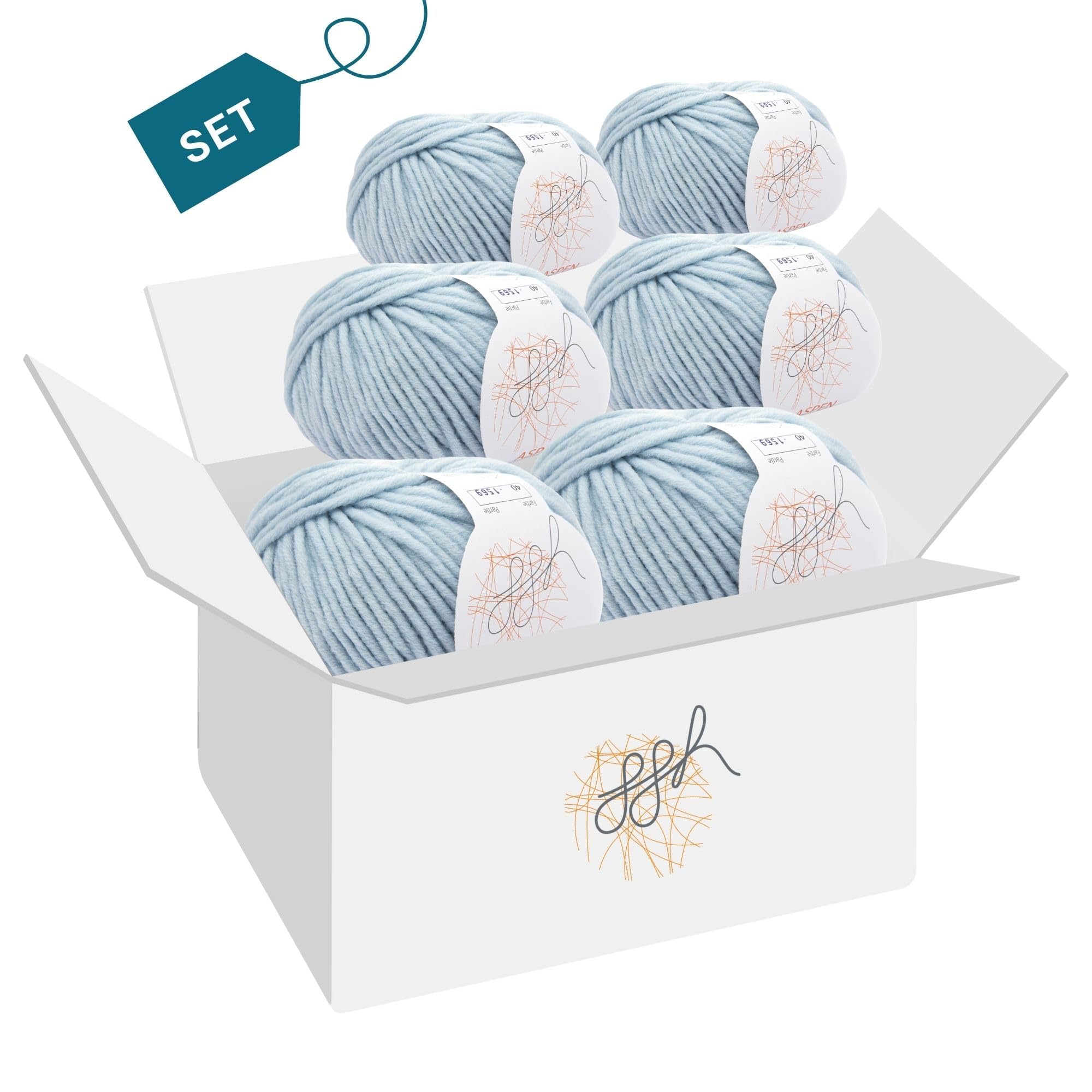 ggh Aspen Box - dicke Merinowolle Mischung - 6x50g Knäuel (insgesamt 300g) - zum Stricken oder Häkeln Farbe 040 - Silberblau