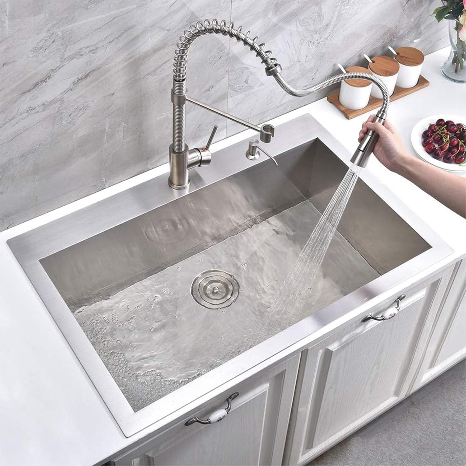 KINGO HOME 30 Inch Drop in Kitchen Sink, 30x18 Inch Brushed Nickel RV Laundry Utility Sink, Top Mount 16 Gauge Stainless Steel Single Bowl Deep Small Kitchen Sink
