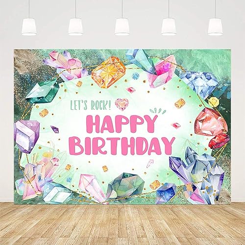 Miniatura 2 de AIBIIN Telón de fondo de gemas de 7 x 5 pies para niña joya de feliz cumpleaños fotografía fondo Lets Rock Glitter Jewel diamante piedra preciosa