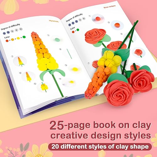 Miniatura 3 de Dreamon Arcilla seca al aire para niños, haz tu propio ramo de flores y jarrón de arcilla con un juego de herramientas de arcilla para modelar,