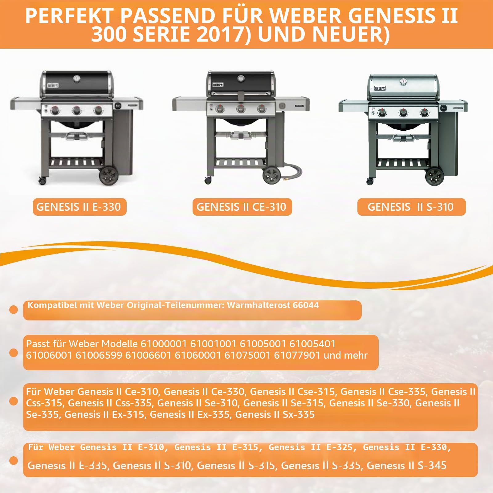 66044 Grill-Warmhalterost für Weber GS4 Genesis II 300 Serie, Genesis II E310 E315 E320 E330 E335 S315 Grillteile, Upgrade zweiseitiges Gestell, Ersatzteile für Weber Genesis 2 Grillzubehör