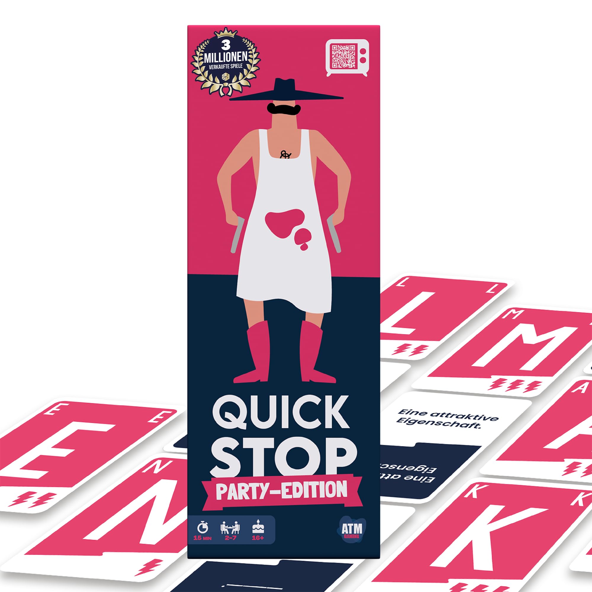 ATM Gaming Quickstop - Das Buchstaben-Duell - Party-Edition - Kartenspiel für Jugendliche und Erwachsene - Schnell und Verrückt - 2 bis 7 Spieler - Kartenspiel ab 16 Jahren - Partyspiel