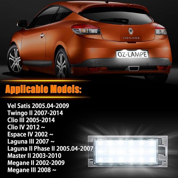 OZ-LAMPE 2X Éclairage de plaque d'immatriculation LED pour Renault Vel Satis Twingo 2 Clio 3 Clio 4 Espace 4 Laguna 3 Laguna 2 Phase 2 Master 2 Megane 2 Megane 3 Feux Arrière - 2