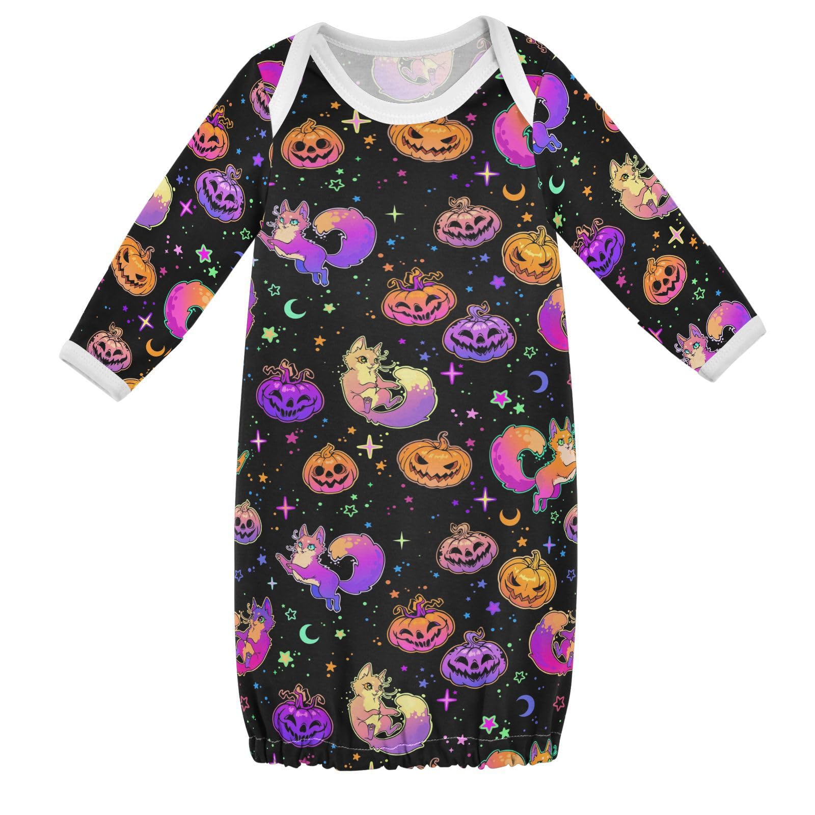 WIFIU Cute Colorful Pumpkins Cats Baby Girls Boys Sleeper Gown Cotton Nightgown Long Sleeve, Halloween Psychedelic Star Moon Baby Nightdress Sleeping Clothes for Newborn 6-12 Months Multicolor