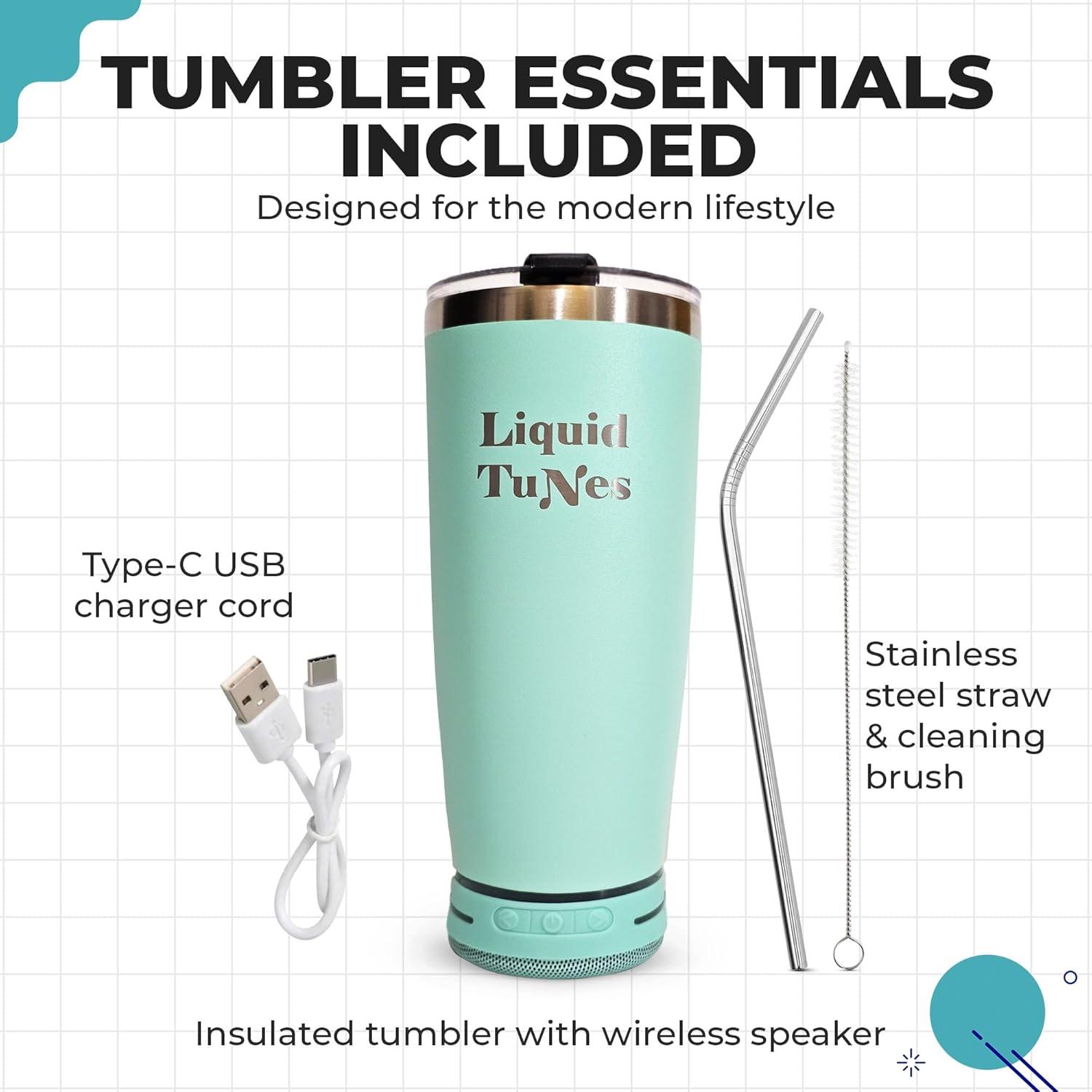 Liquid TuNes Stainless Steel Tumbler with Wireless Music Speaker, 20 oz Tumbler with Double-Wall Vacuum Insulation and Detachable Speaker (Sea Green) - Image 5