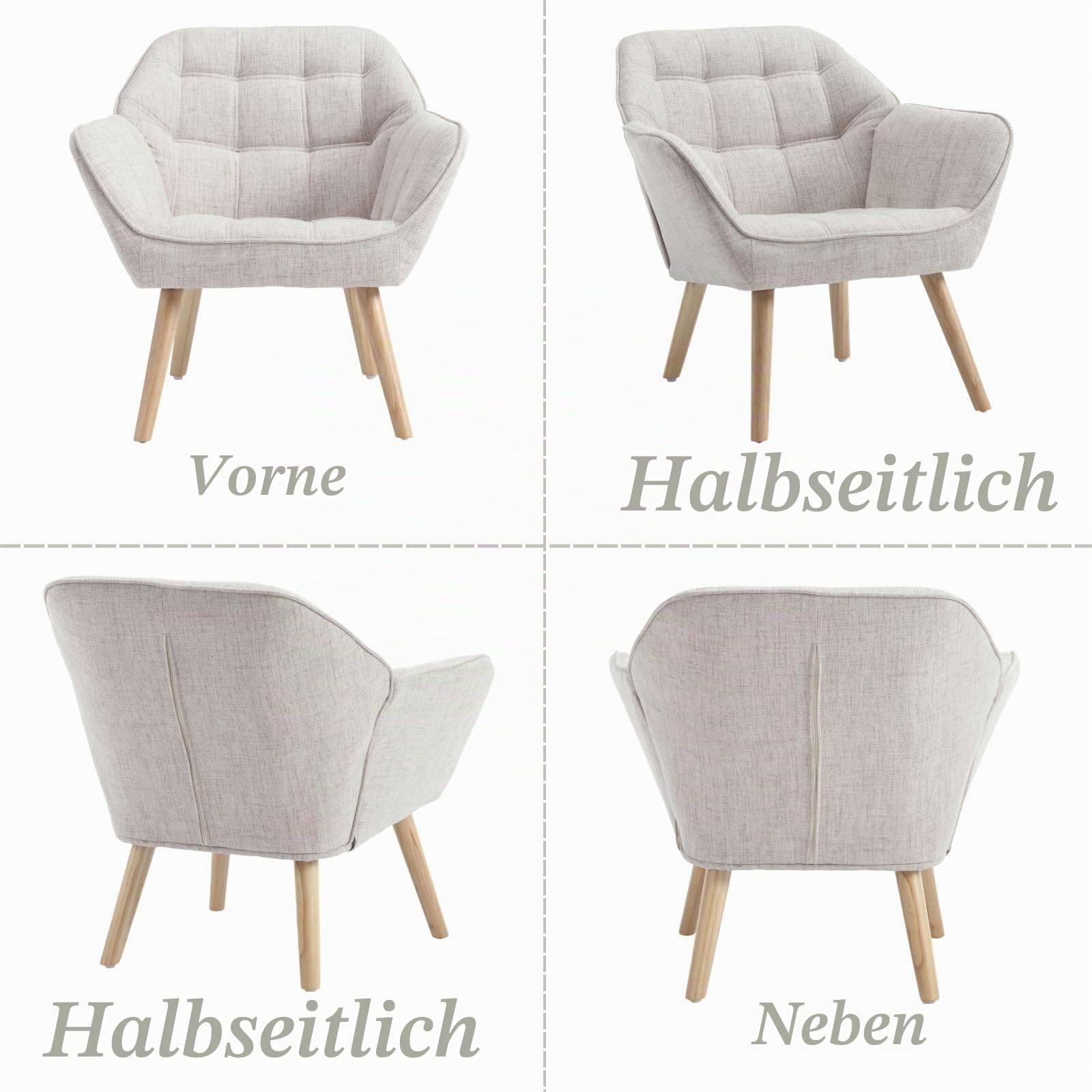 Ya-Home Akzentstuhl Sessel 2er Set, Gepolsterter Armlehnstuhl Lesestuhl mit Holzbeinen aus Leinen, Lesestuhl Einzelsofa Fernsehsessel für Wohnzimmer Schlafzimmer Lounges, Beige
