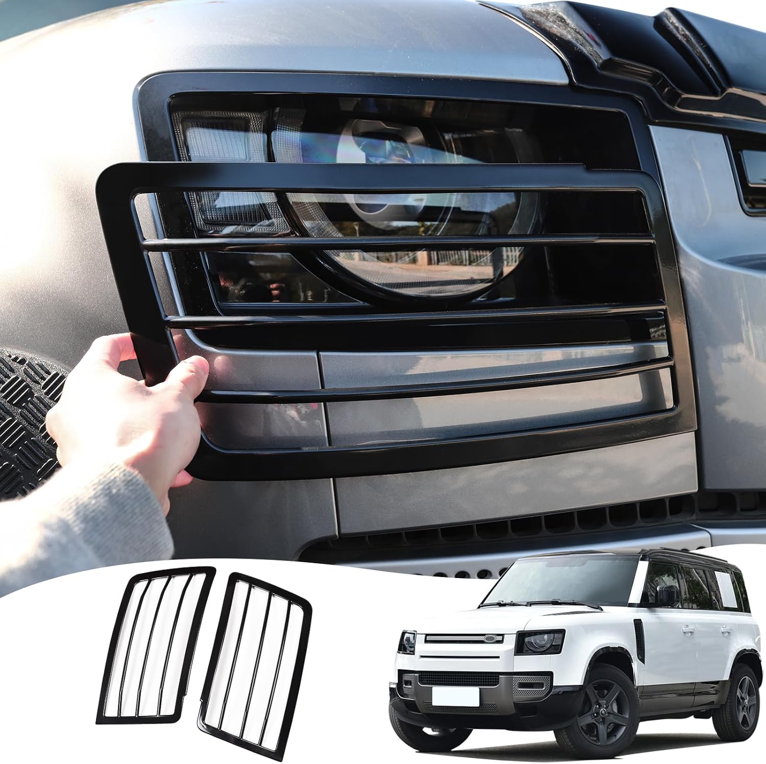 Front Headlight Cover for 2020-2025 2026 Land Rover Defender 90 110 130 Headlight Protection Mesh Frame Metal Decorative Cover External Blackout Upgrade Off-Road Modification Accessories