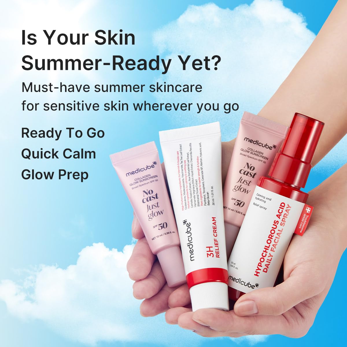 medicube Summer Skincare Travel Kit with HOCl Spray, Relief Cream & SPF 50 Sunscreen