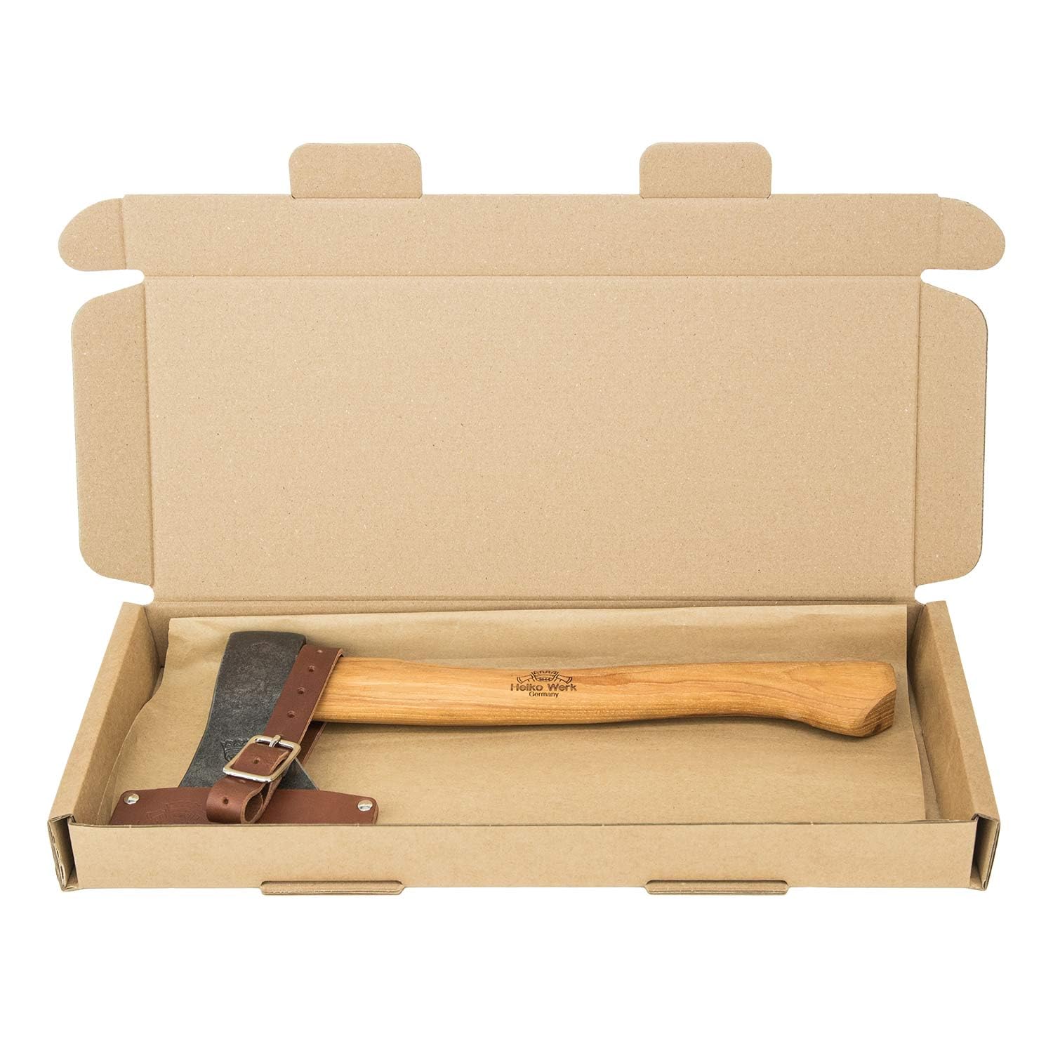 Helko Werk Rheinländer Beil 600g 36 cm C50 Stahl, Hickorystiel | geschmiedeter Beilkopf mit ballig geschliffener Schneide und Lederschutz Made in Germany