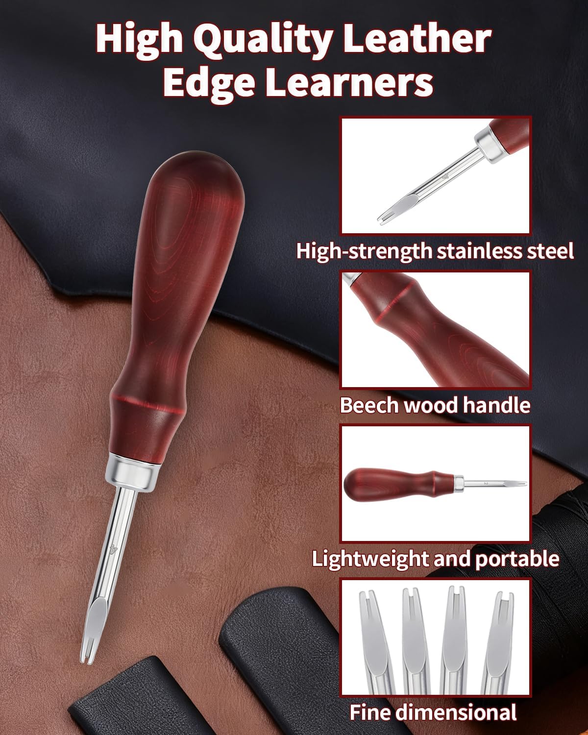 4 PCS Leather Edge Bevelers - Leather Beveler Tool for Edge Finishing and DIY Leathercraft, Leather Edge Beveler Tool Gift for Leather Artisans, DIY Enthusiasts (0.8mm,1mm,1.5mm, 2mm)