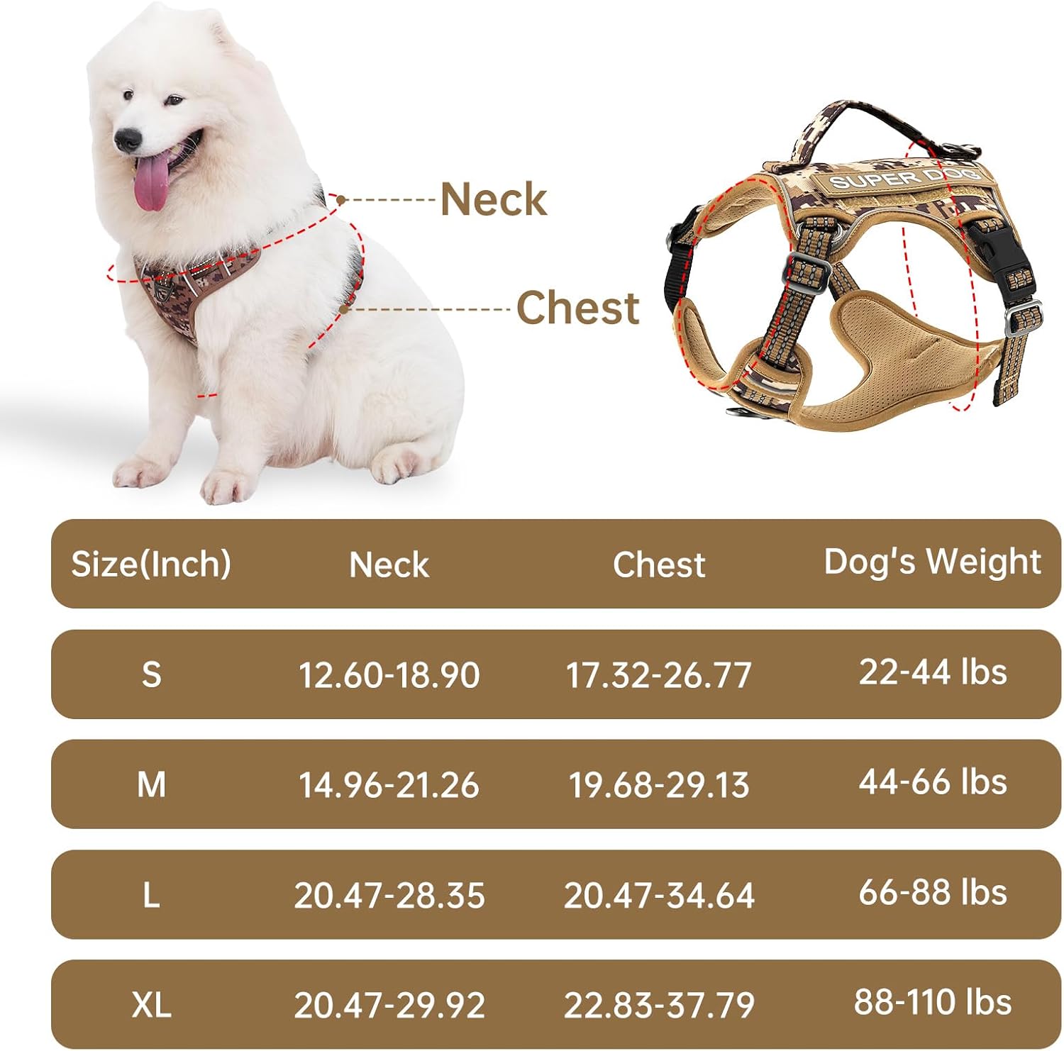 Tactical Dog Harness, No Pull Adjustable Reflective Service Camo Vest with Soft Handle for Working Training Easy Control