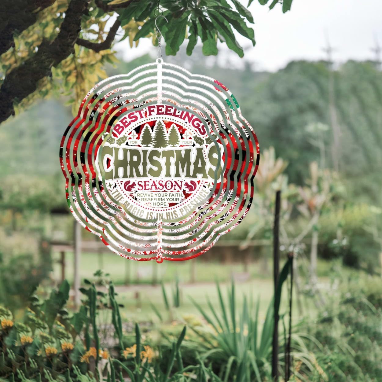 Best Feelings for Your Christmas Wind Spinners 3D Stainless Steel Laser Cut Metal Double Sided Printing-Hanging Indoor/Outdoor Decorations Yard Gardening Decor,Metal Kinetic Art 14x14 inches