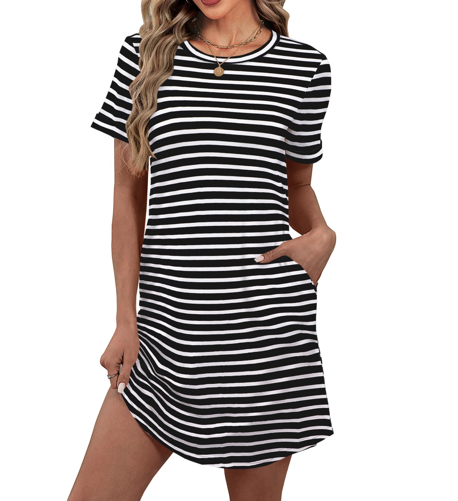 Bluetime Womens T Shirt Dresses Casual 2026 Summer Short Sleeve Loose Vacation Dress with Pockets