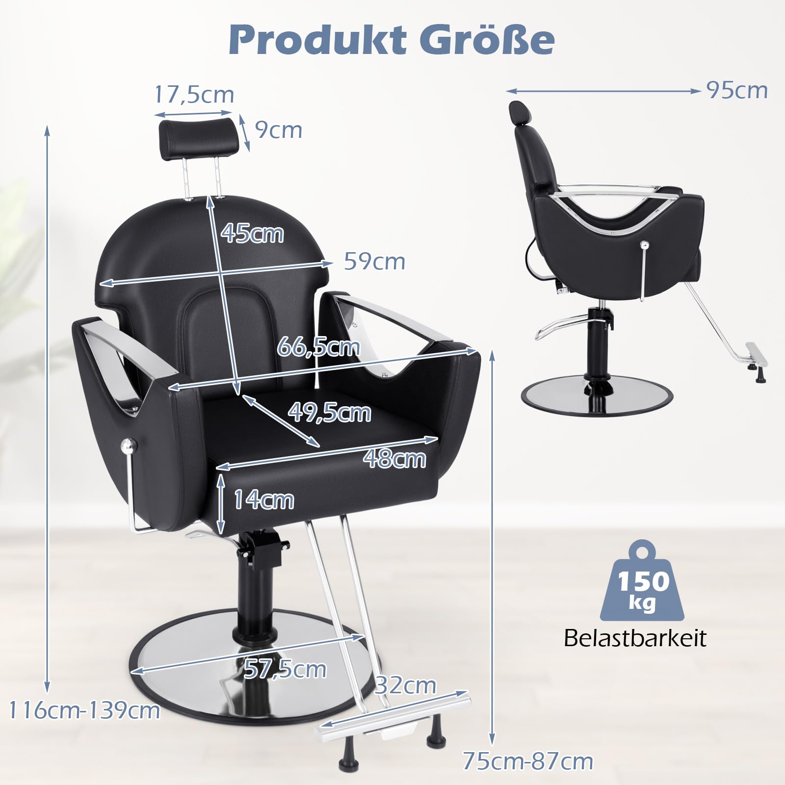 COSTWAY Friseurstuhl höhenverstellbar 360° drehbar mit Kopfstütze & Hydraulikpumpe bis 150kg belastbar schwarz