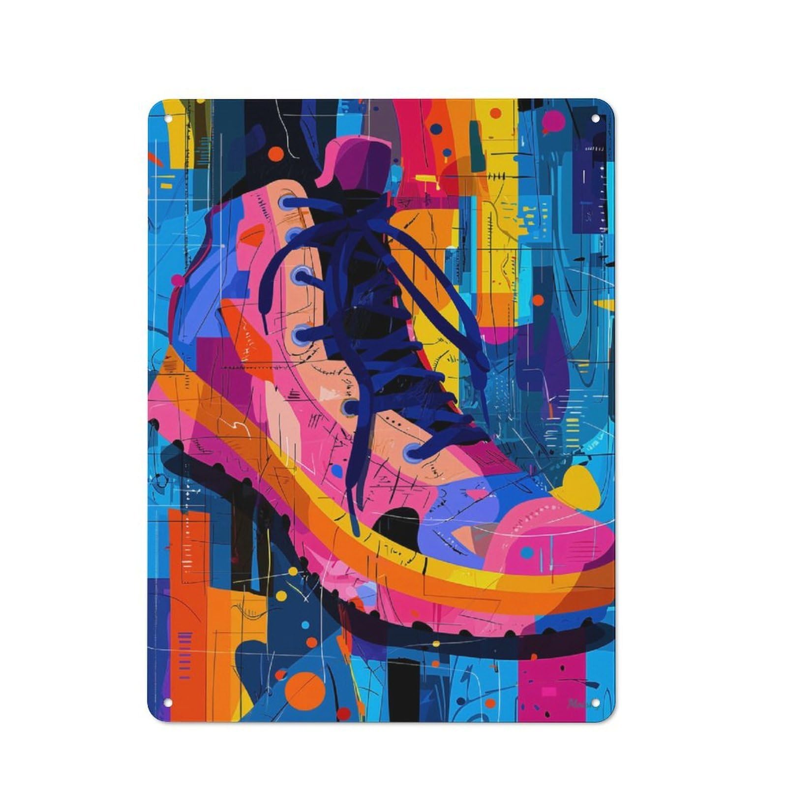 Junmoney Expressionist Geometry Sneaker – Vibrant Abst Ract Street Art Retro Printed Metal Sign 40X30cm For Living Room Wall, Wall Decor For People Reorganising Living Room