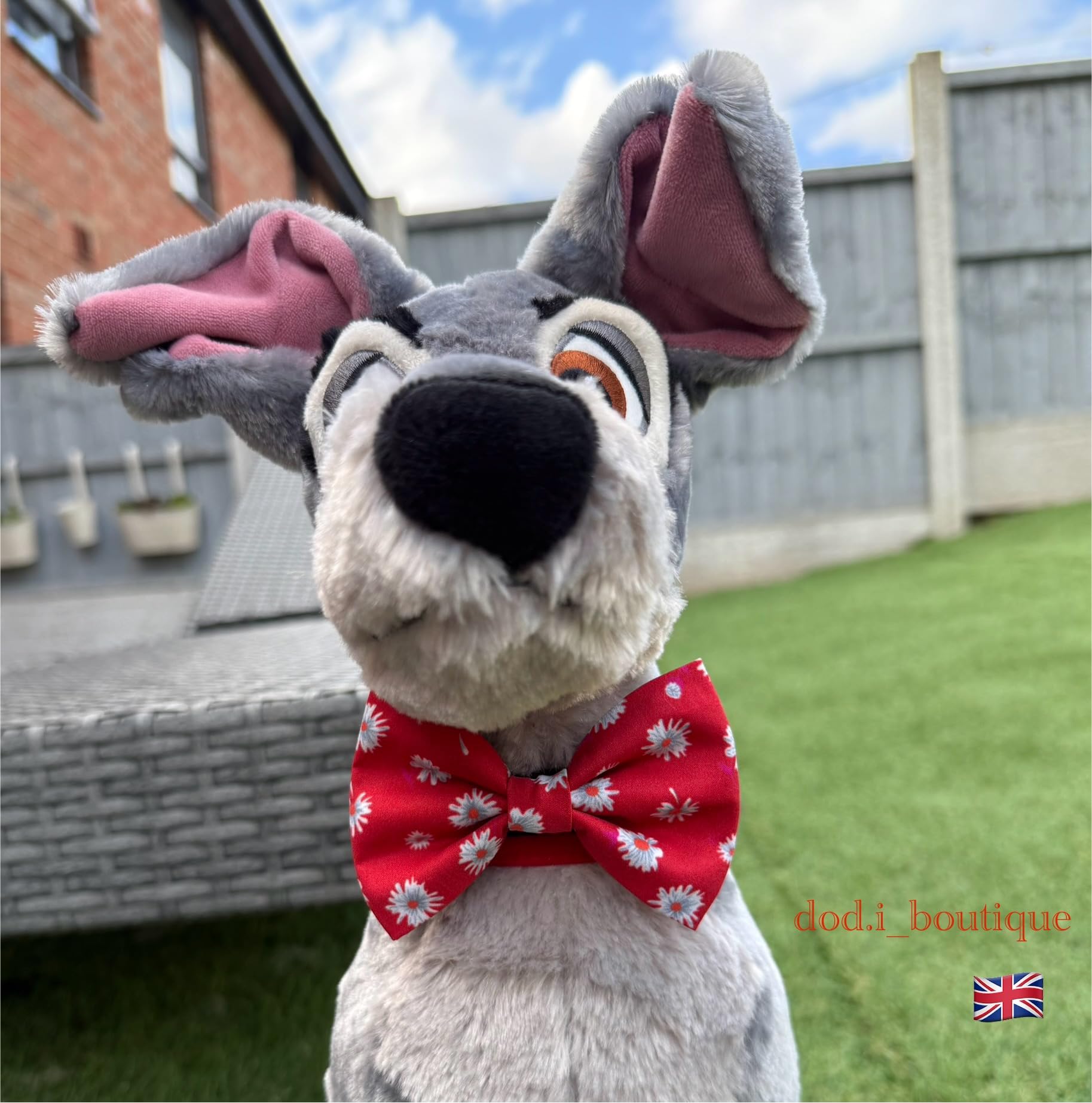 New Dogs Bow Tie Bowtie Summer Flowers red pink blue flower Elastic Band attach COLLAR ACCESSORY Handmade UK (Red flowers Large) - Image 3