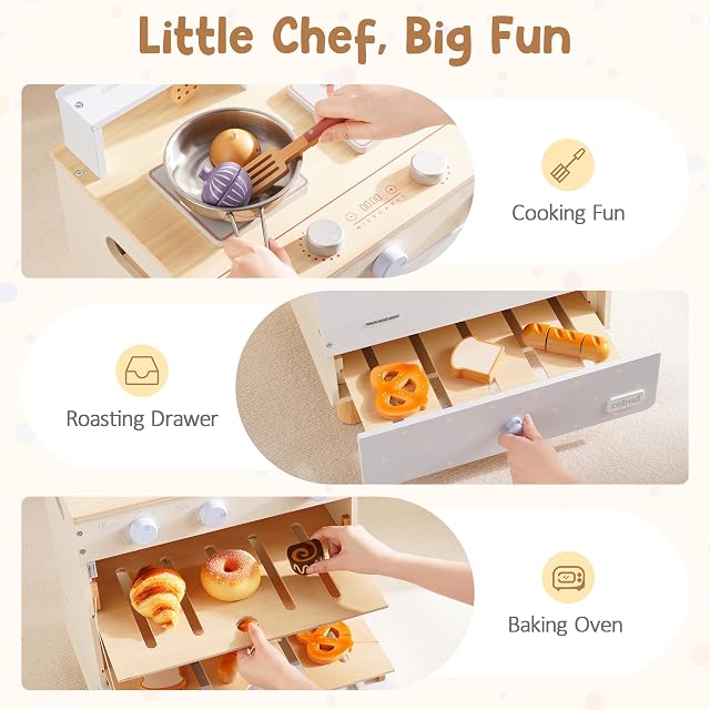 Foto 4 de 8 de ROBUD Juego de cocina de madera para niños, juego de rol con horno de juguete, estufas, utensilios