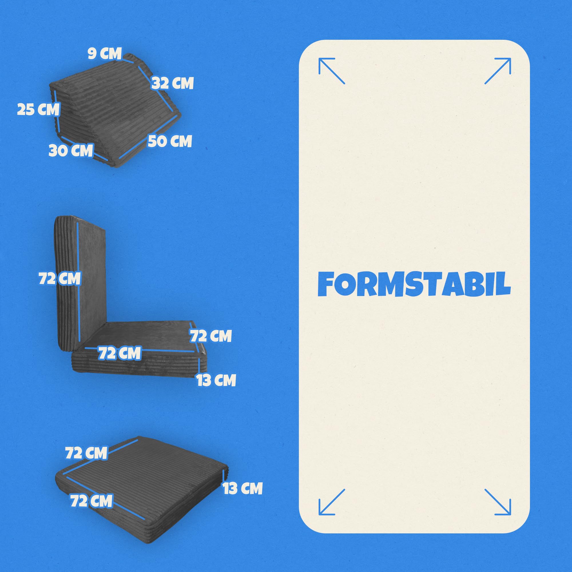 Bestlivings Sofá de juegos infantil de 11 piezas (antracita) de pana de franela, sofá de juegos modular para construir creativamente en la habitación de los niños, estable y ampliable