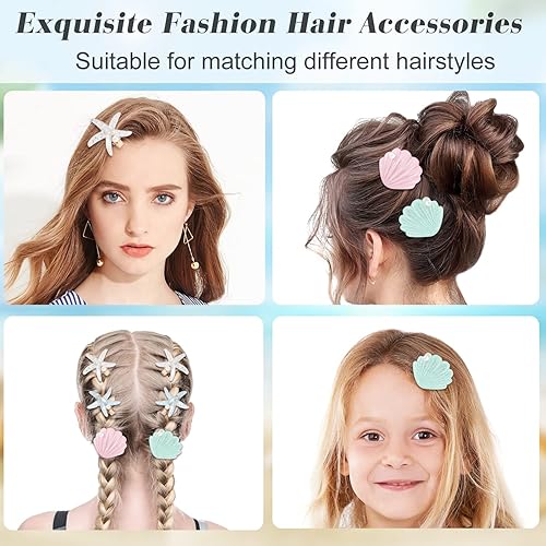 Miniatura 4 de 12 pinzas para el cabello de concha y perlas de estrella de mar, pinzas de pelo artificiales de estrella de mar de resina acrílica, horquillas de