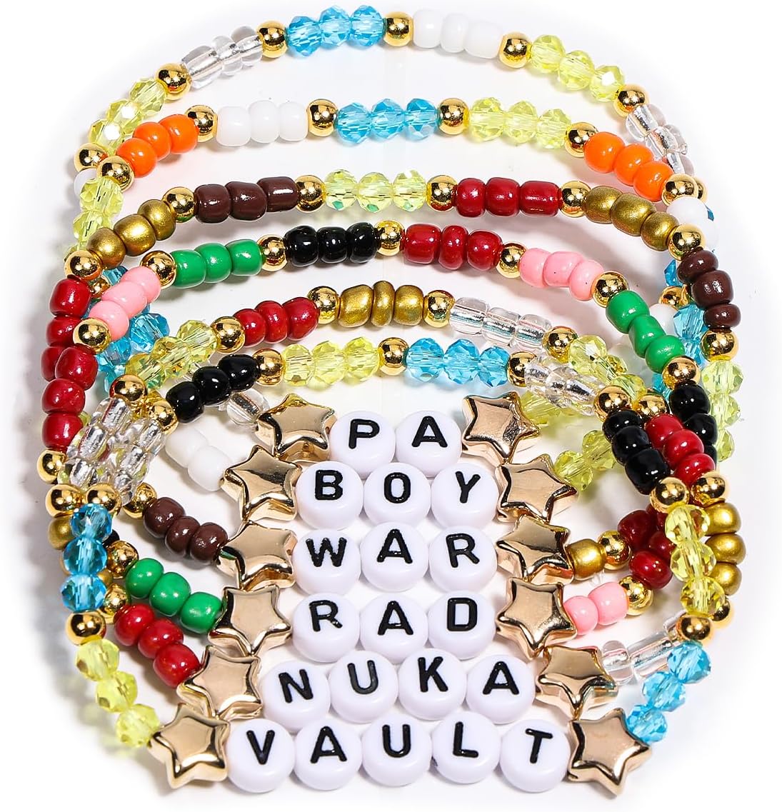 AICase for fallout Merchandise Inspired Bracelets 6 Pcs Stackable Stretch Friendship Beaded Bracelets k pop Cosplay Costume Outfit Merch Jewelry Gifts for Fans Women Birthday Christmas Stocking_87