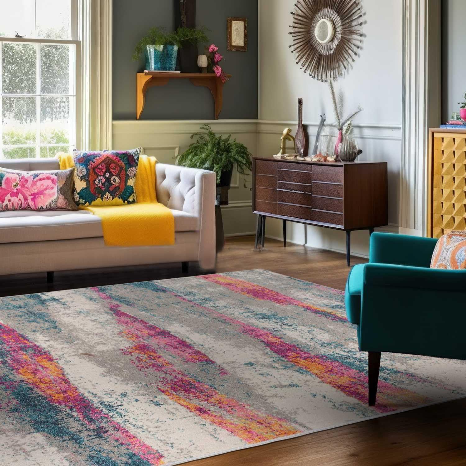 Mazovia Alfombras Multicolores - Abstracto Moderno Alfombras Salon de Pelo Corto - Alfombras Aspecto Desgastado de Matrimonio, Dormitorio y Comedor - Oeko-Tex - Varias Tallas - 160 x 220 cm