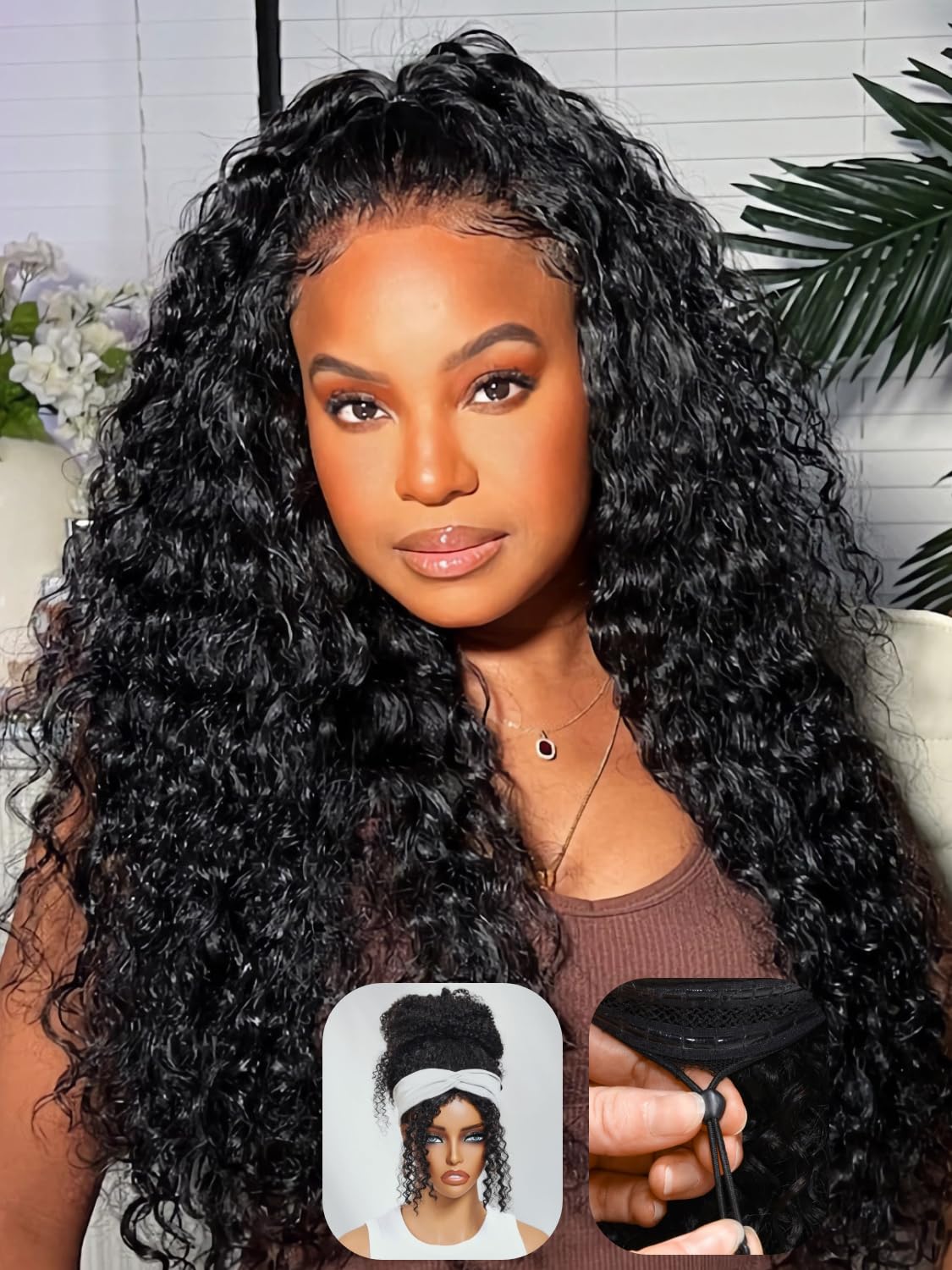 Julia Hair Glueless Half Drawstring Wig Human Hair Water Wave Half Wig Human Hair for Women Beginner Friendly 16 Inch