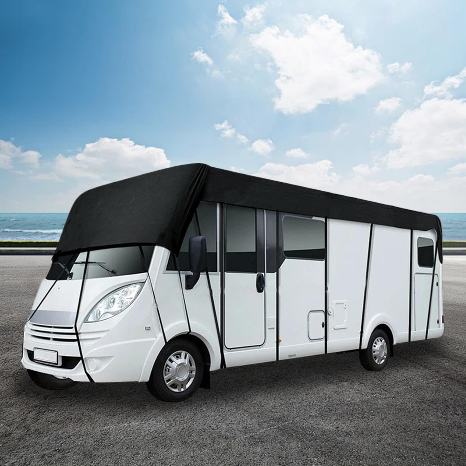 Pokrowiec na przyczepę, składany, 210D Oxford Cloth RV Tarpaulin, 21 x 20 stóp, zimowa ochrona przyczep i samochodów, plandeka z tkaniny Oxford, składana plandeka na zamek błyskawiczny