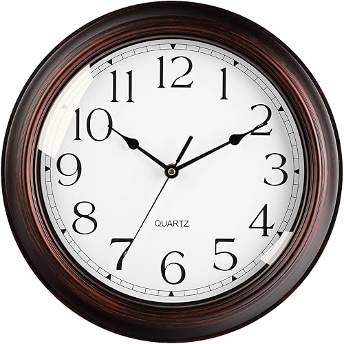 Miniatura 12 de Reloj de pared para exteriores de 14 pulgadas con termómetros, reloj de pared silencioso vintage que funciona con pilas, reloj retro sin tictac