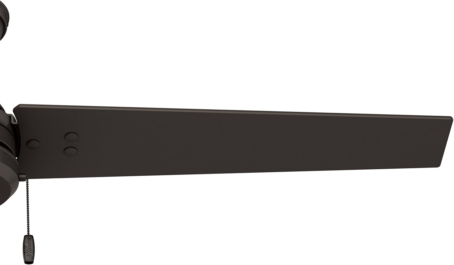 Close-up of Hunter ceiling fan blade showing reversible wood grain side